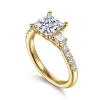 New Gabriel & Co. Alta - 14K Yellow Gold Princess Cut Three Stone Diamond Engagement Ring