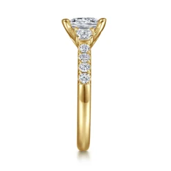 New Gabriel & Co. Alta - 14K Yellow Gold Princess Cut Three Stone Diamond Engagement Ring