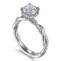Best Gabriel & Co. Ama - 14K White Gold Twisted Cushion Halo Diamond Engagement Ring