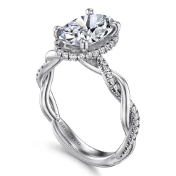 Outlet Gabriel & Co. Ama - 14K White Gold Twisted Oval Halo Diamond Engagement Ring