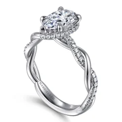 Hot Gabriel & Co. Ama - 14K White Gold Twisted Pear Shape Halo Diamond Engagement Ring
