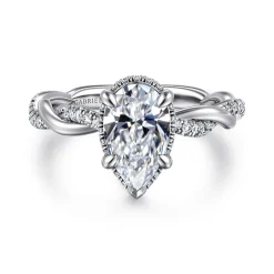 Hot Gabriel & Co. Ama - 14K White Gold Twisted Pear Shape Halo Diamond Engagement Ring