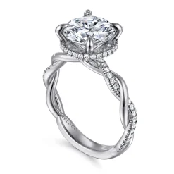 Hot Gabriel & Co. Ama - 14K White Gold Twisted Round Halo Diamond Engagement Ring