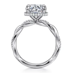 Hot Gabriel & Co. Ama - 14K White Gold Twisted Round Halo Diamond Engagement Ring