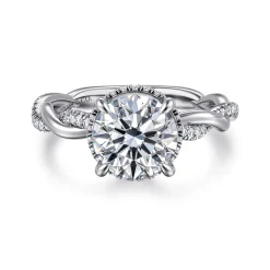 Discount Gabriel & Co. Ama - 14K White Gold Twisted Round Halo Diamond Engagement Ring
