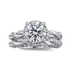 Discount Gabriel & Co. Ama - 14K White Gold Twisted Round Halo Diamond Engagement Ring