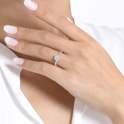 Sale Gabriel & Co. Ama - 14K White Gold Twisted Round Halo Diamond Engagement Ring