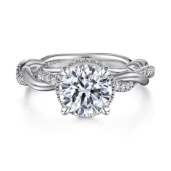 Discount Gabriel & Co. Ama - 14K White Gold Twisted Round Halo Diamond Engagement Ring