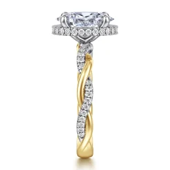Online Gabriel & Co. Ama - 14K White-Yellow Gold Twisted Oval Halo Diamond Engagement Ring