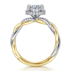 Online Gabriel & Co. Ama - 14K White-Yellow Gold Twisted Oval Halo Diamond Engagement Ring