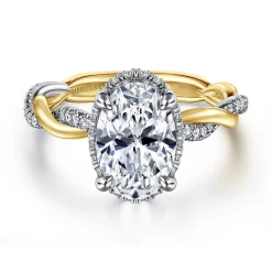 Online Gabriel & Co. Ama - 14K White-Yellow Gold Twisted Oval Halo Diamond Engagement Ring