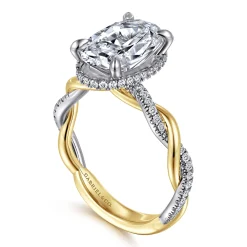 Gabriel & Co. Ama - 14K White-Yellow Gold Twisted Oval Halo Diamond Engagement Ring