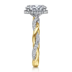 New Gabriel & Co. Ama - 14K White-Yellow Gold Twisted Oval Halo Diamond Engagement Ring