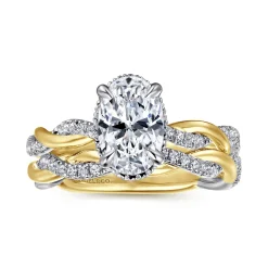 New Gabriel & Co. Ama - 14K White-Yellow Gold Twisted Oval Halo Diamond Engagement Ring