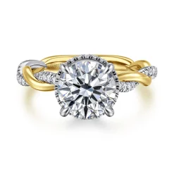 Gabriel & Co. Ama - 14K White-Yellow Gold Twisted Round Halo Diamond Engagement Ring