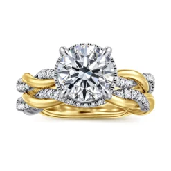 Gabriel & Co. Ama - 14K White-Yellow Gold Twisted Round Halo Diamond Engagement Ring