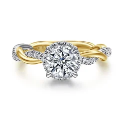 Outlet Gabriel & Co. Ama - 14K White-Yellow Gold Twisted Round Halo Diamond Engagement Ring