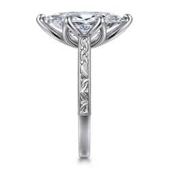Best Gabriel & Co. Amidala - Vintage Inspired 14K White Gold Marquise Shape Solitaire Diamond Engagement Ring