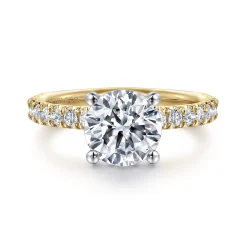 Best Gabriel & Co. Amira - 14K White-Yellow Gold Hidden Halo Round Diamond Engagement Ring