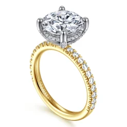 Discount Gabriel & Co. Amira - 14K White-Yellow Gold Round Diamond Engagement Ring