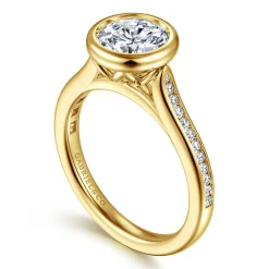 Best Gabriel & Co. Amoria - 14K Yellow Gold Bezel Set Round Diamond Engagement Ring