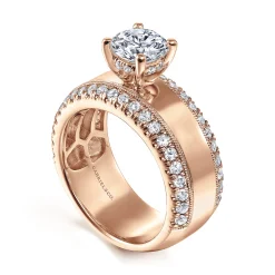 Clearance Gabriel & Co. Amos - 14K Rose Gold Round Wide Band Diamond Engagement Ring