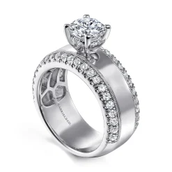 Outlet Gabriel & Co. Amos - 14K White Gold Round Diamond Wide Band Engagement Ring