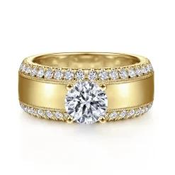 Best Gabriel & Co. Amos - 14K Yellow Gold Round Wide Band Diamond Engagement Ring