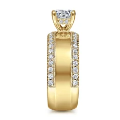 Best Gabriel & Co. Amos - 14K Yellow Gold Round Wide Band Diamond Engagement Ring