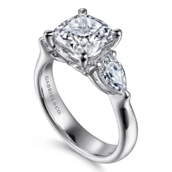Best Gabriel & Co. Anabelle - 14K White Gold Cushion Cut Three Stone Diamond Engagement Ring