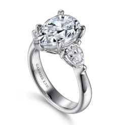 Sale Gabriel & Co. Anabelle - 18K White Gold Pear Shape Three Stone Diamond Engagement Ring