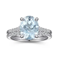 Discount Gabriel & Co. Anastazia - 14K White Gold Oval Aquamarine and Diamond Engagement Ring
