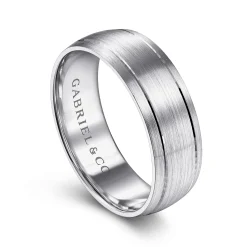 Discount Gabriel & Co. Andrew - 14K White Gold 7mm - Men's Wedding Band in Satin Finish