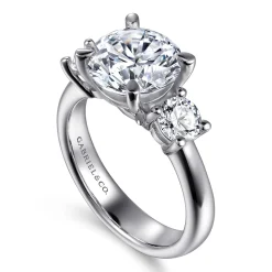 Best Gabriel & Co. Aneta - 14K White Gold Round Three Stone Diamond Engagement Ring