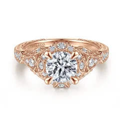 Sale Gabriel & Co. Annadale - Unique 14K Rose Gold Vintage Inspired Diamond Halo Engagement Ring