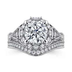 Online Gabriel & Co. Annadale - Unique 14K White Gold Vintage Inspired Diamond Halo Engagement Ring