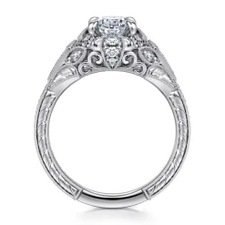 Clearance Gabriel & Co. Annadale - Unique 14K White Gold Vintage Inspired Oval Halo Diamond Engagement Ring