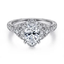 Online Gabriel & Co. Annadale - Unique 14K White Gold Vintage Inspired Oval Halo Diamond Engagement Ring