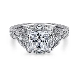 Online Gabriel & Co. Annadale - Unique 14K White Gold Vintage Inspired Princess Halo Diamond Engagement Ring