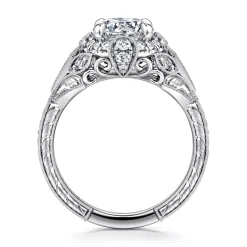 Outlet Gabriel & Co. Annadale - Unique 14K White Gold Vintage Inspired Diamond Halo Engagement Ring