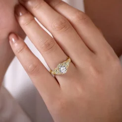 Gabriel & Co. Annadale - Unique 14K Yellow Gold Vintage Inspired Diamond Halo Engagement Ring