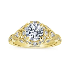Gabriel & Co. Annadale - Unique 14K Yellow Gold Vintage Inspired Diamond Halo Engagement Ring