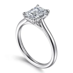 New Gabriel & Co. Anne - 14K White Gold Emerald Cut Solitaire Diamond Engagement Ring