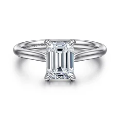 New Gabriel & Co. Anne - 14K White Gold Emerald Cut Solitaire Diamond Engagement Ring
