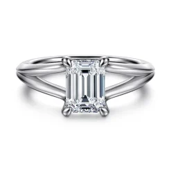 Clearance Gabriel & Co. Annie - 14K White Gold Split Shank Emerald Cut Diamond Engagement Ring