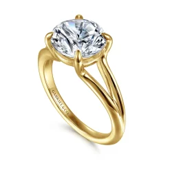 New Gabriel & Co. Annie - 14K Yellow Gold Split Shank Round Diamond Engagement Ring