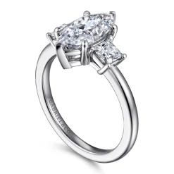 New Gabriel & Co. Antonia - 14K White Gold Marquise Shape Three Stone Diamond Engagement Ring