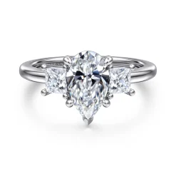 New Gabriel & Co. Antonia - 14K White Gold Pear Shape Three Stone Diamond Engagement Ring