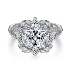 Hot Gabriel & Co. Aphrodite - 14K White Gold Fancy Halo Princess Cut Diamond Engagement Ring