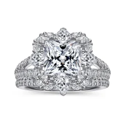Hot Gabriel & Co. Aphrodite - 14K White Gold Fancy Halo Princess Cut Diamond Engagement Ring